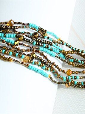 Czech Glass Bead 10 Strand BRACELET TURQUOISE & BRONZE